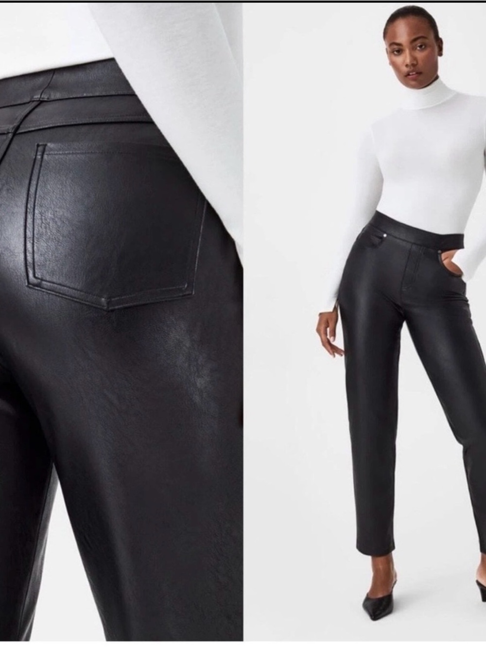 SPANX Leather-Like Ankle Skinny Pants Women’s S Black Faux Leather High Rise